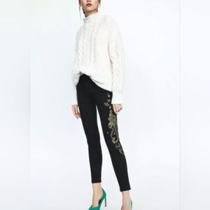 Zara black high waist embroidered jeans